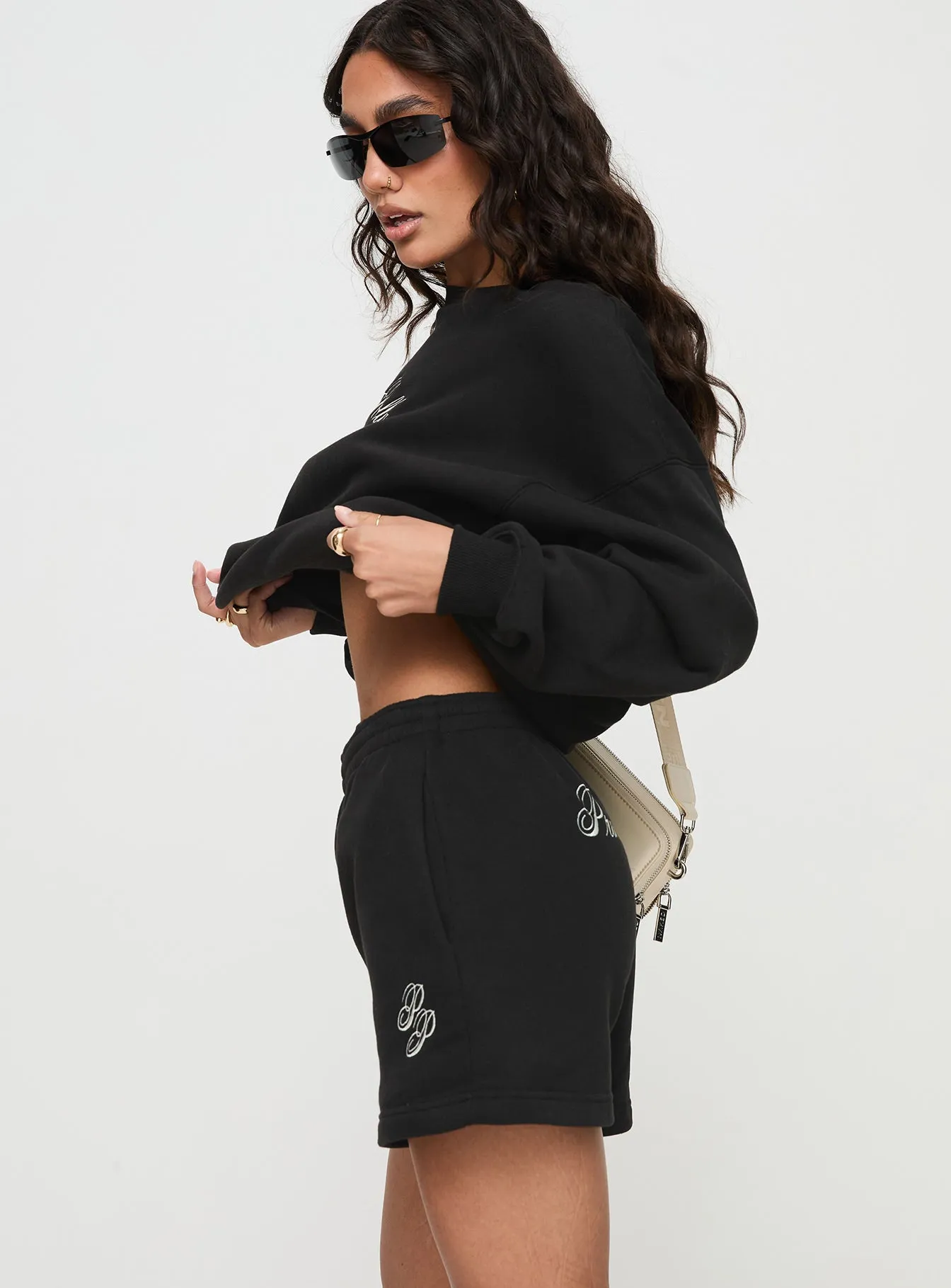 Princess Polly Track Shorts Cursive Text Black Sand sold by Princess Polly product image thumbnail 4