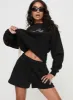 Princess Polly Track Shorts Cursive Text Black Sand sold by Princess Polly