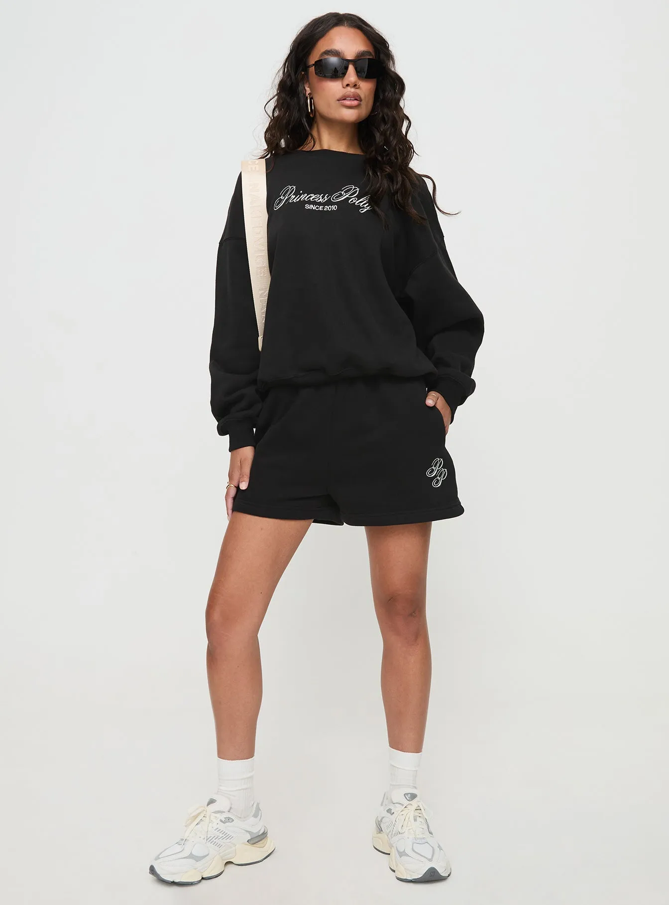 Princess Polly Track Shorts Cursive Text Black Sand sold by Princess Polly product image thumbnail 3
