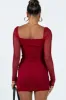 Charvi Long Sleeve Mini Dress Burgundy Petite sold by Princess Polly