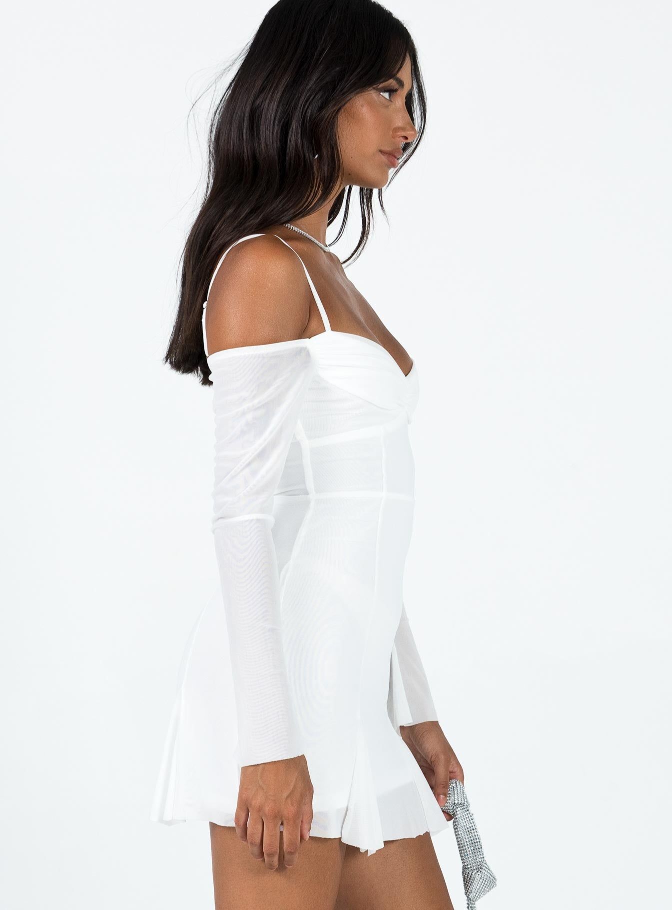 Viva Long Sleeve Mini Dress White sold by Princess Polly product image thumbnail 4