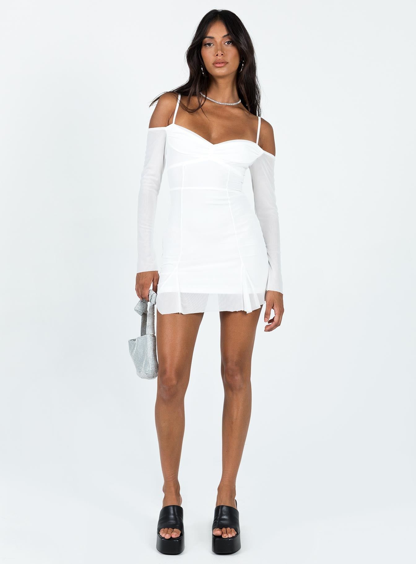 Viva Long Sleeve Mini Dress White sold by Princess Polly product image thumbnail 3