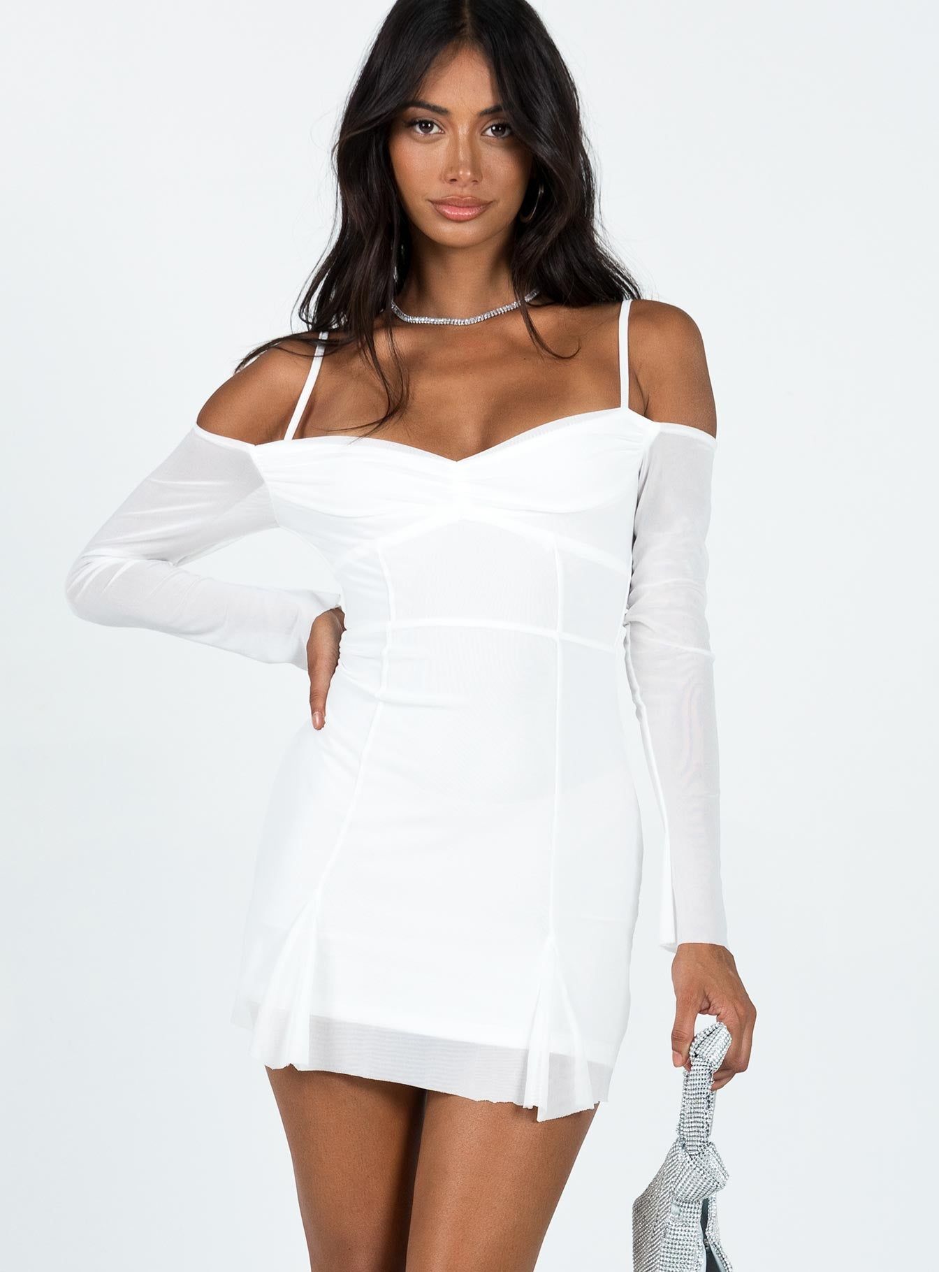 Viva Long Sleeve Mini Dress White sold by Princess Polly product image thumbnail 2
