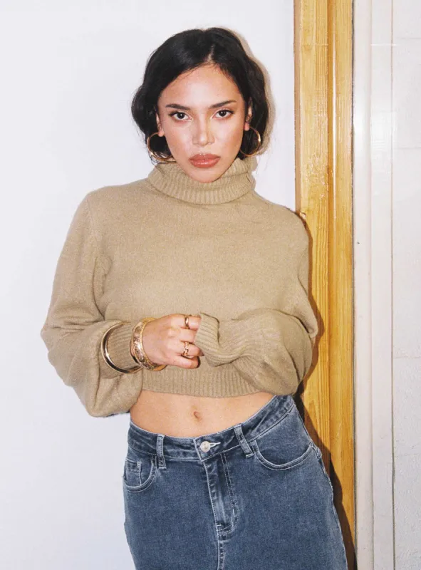 Zahara Cropped Turtleneck Sweater Beige Petite sold by Princess Polly