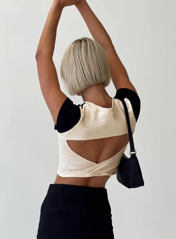 Roka Top Black / Cream sold by Princess Polly