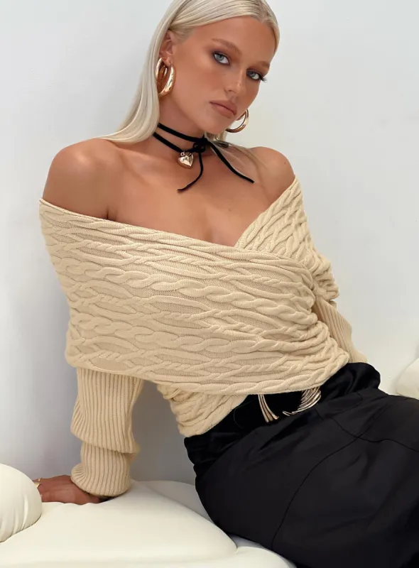 Tamas Wrap Front Sweater Beige sold by Princess Polly