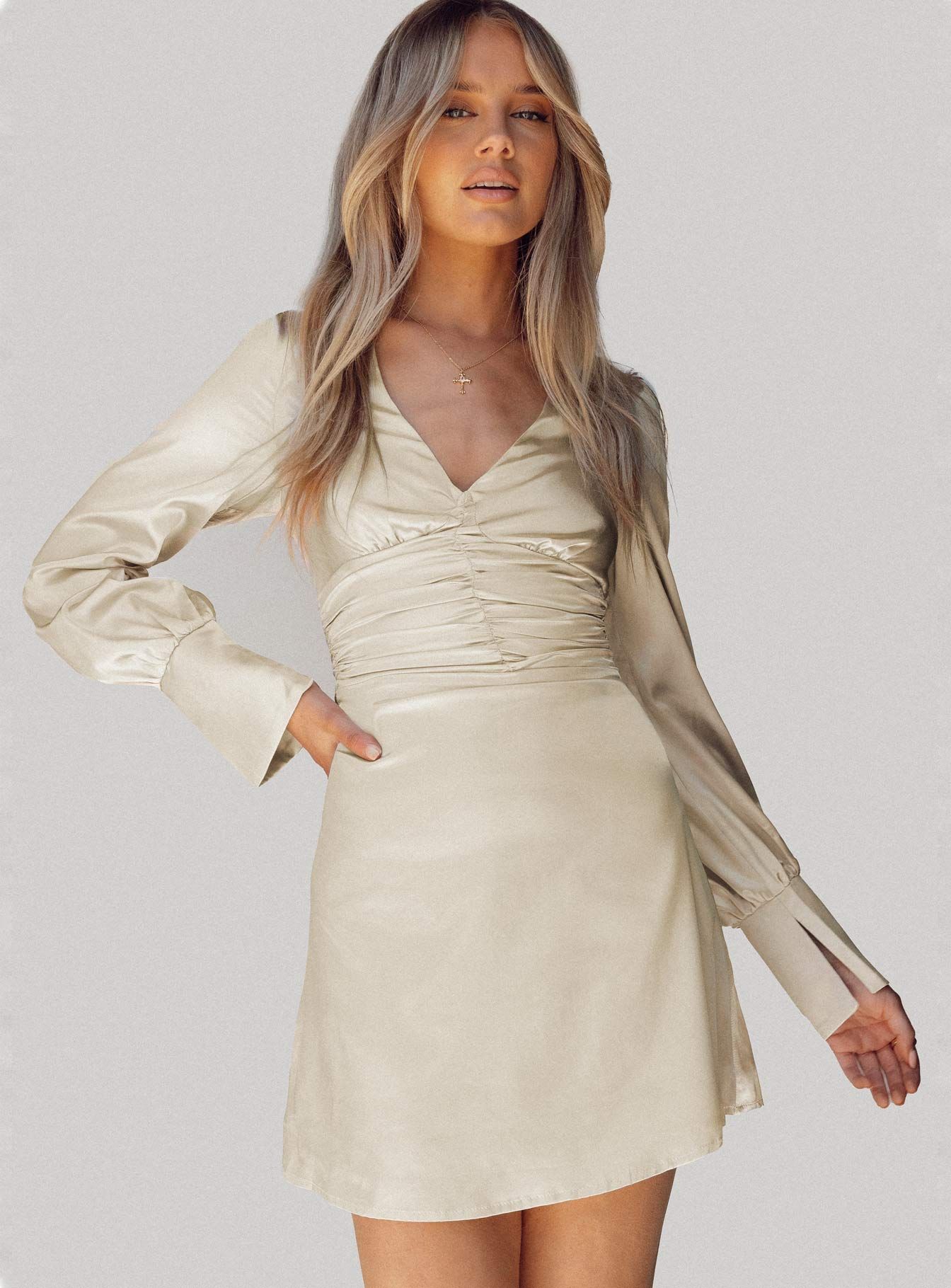 Deliah Mini Dress Champagne sold by Princess Polly