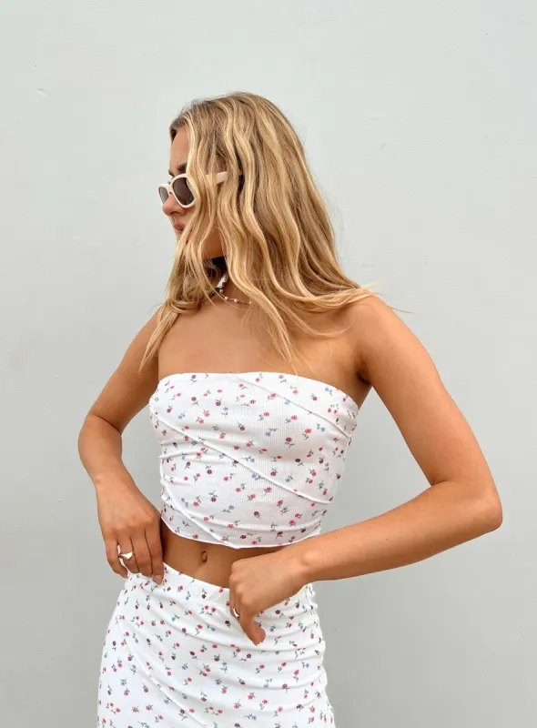 Oscar Strapless Top White Floral sold by Princess Polly