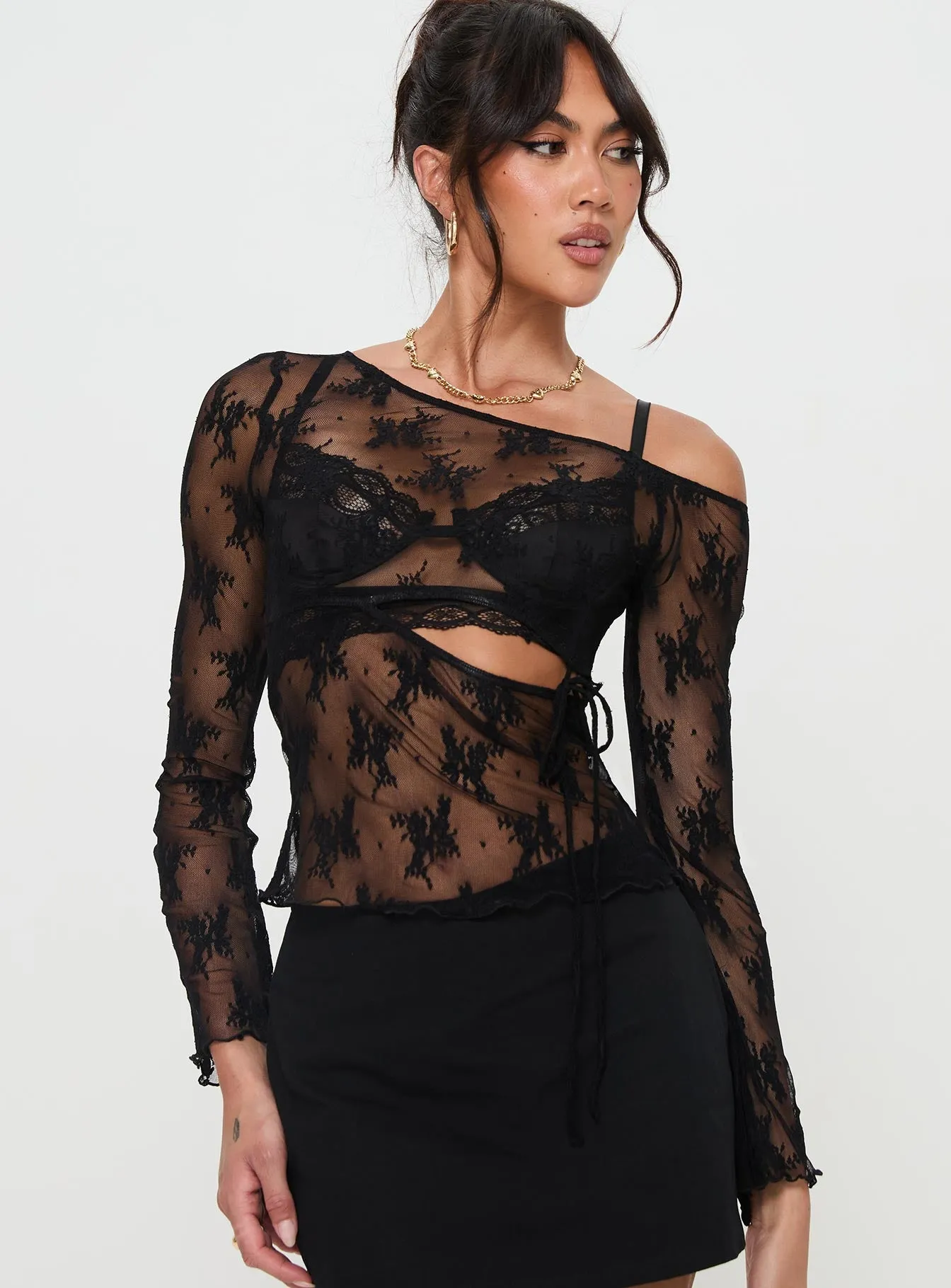 Velvera Long Sleeve Mesh Top Black sold by Princess Polly product image thumbnail 2