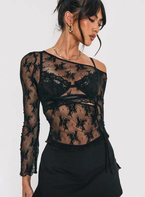 Velvera Long Sleeve Mesh Top Black sold by Princess Polly