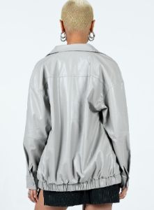 Braelynn Faux Leather Bomber Jacket Grey sold by Princess Polly