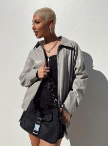Braelynn Faux Leather Bomber Jacket Grey sold by Princess Polly