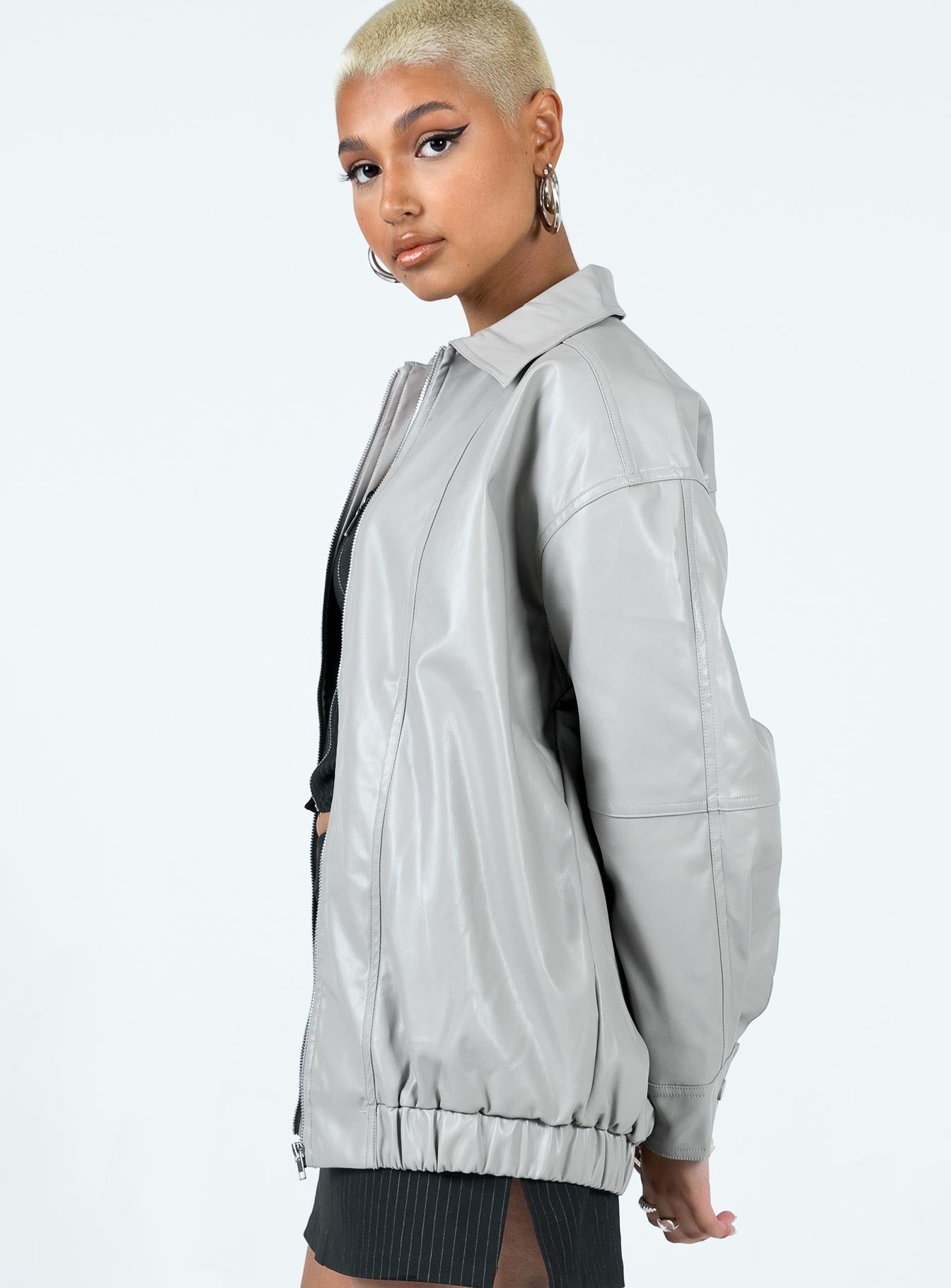 Braelynn Faux Leather Bomber Jacket Grey sold by Princess Polly product image thumbnail 4
