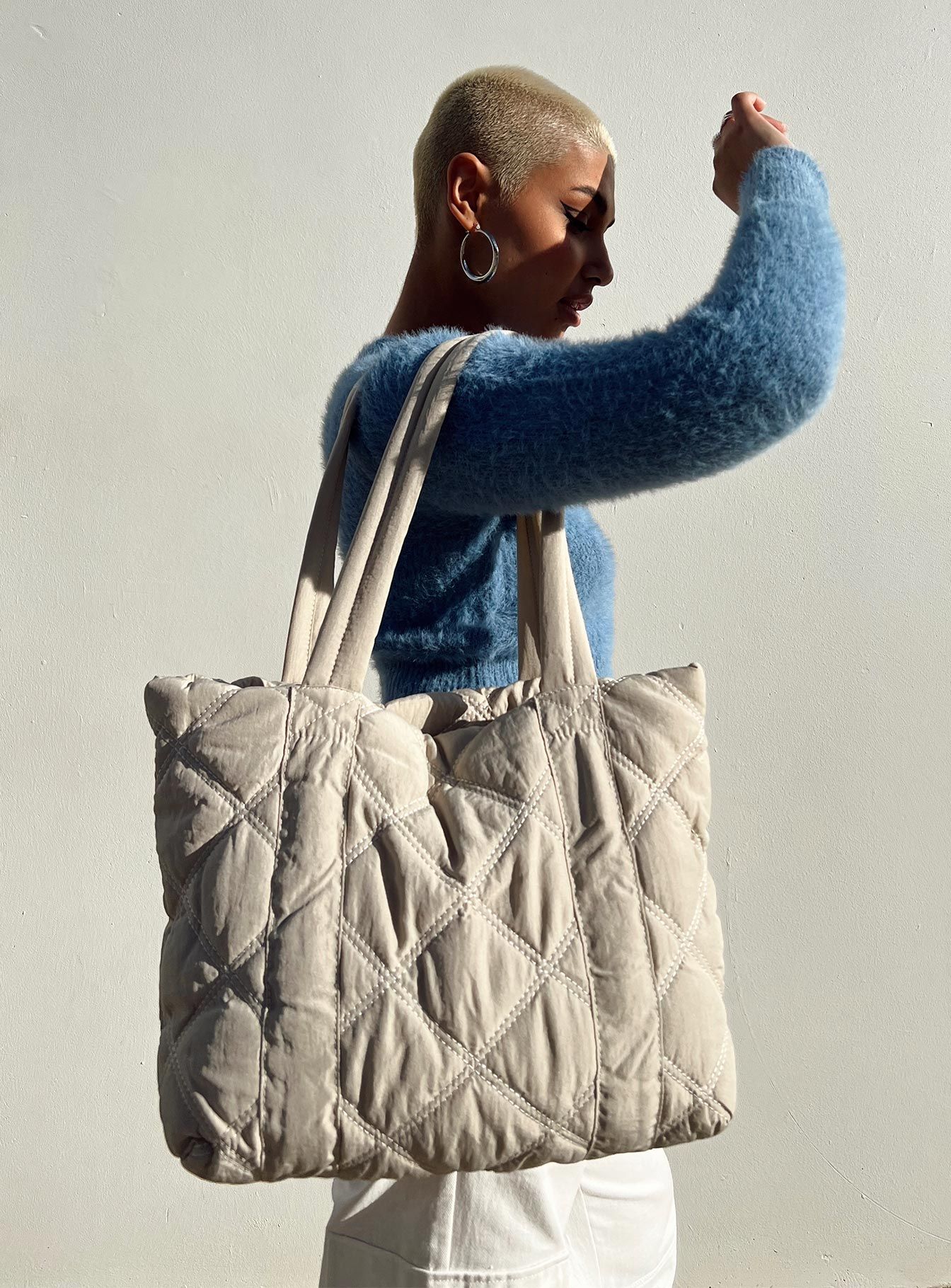Jovie Nylon Quilted Tote Beige sold by Princess Polly product image thumbnail 5
