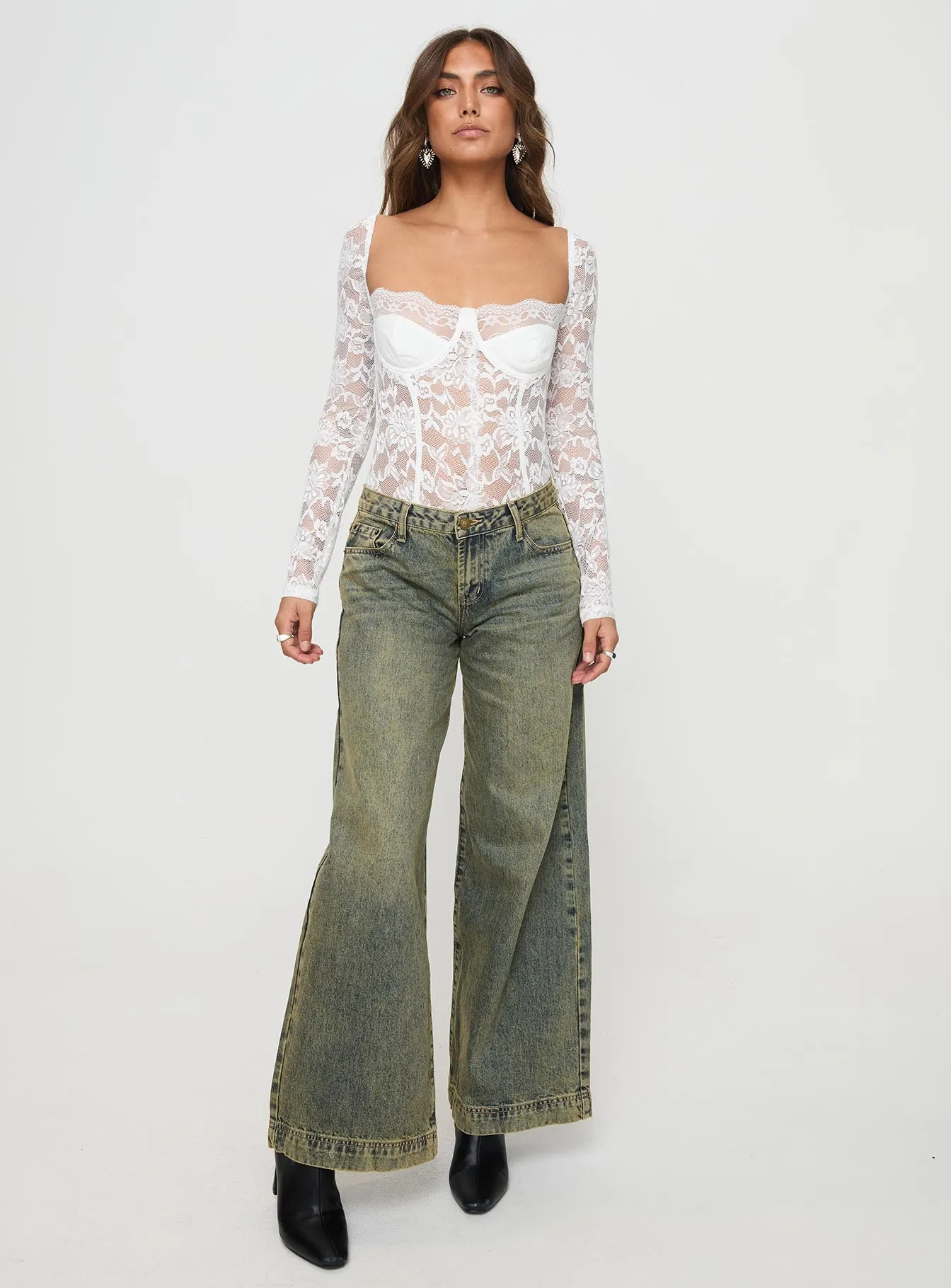 Cadrot Long Sleeve Lace Bodysuit White sold by Princess Polly product image thumbnail 3