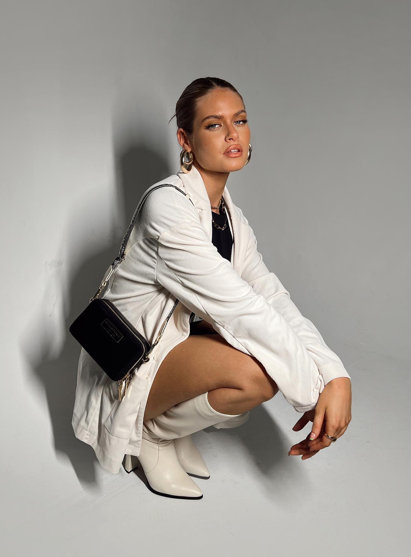 Amber Oversized Cord Blazer White sold by Princess Polly