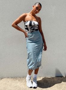 Tinba Midi Skirt Blue sold by Princess Polly