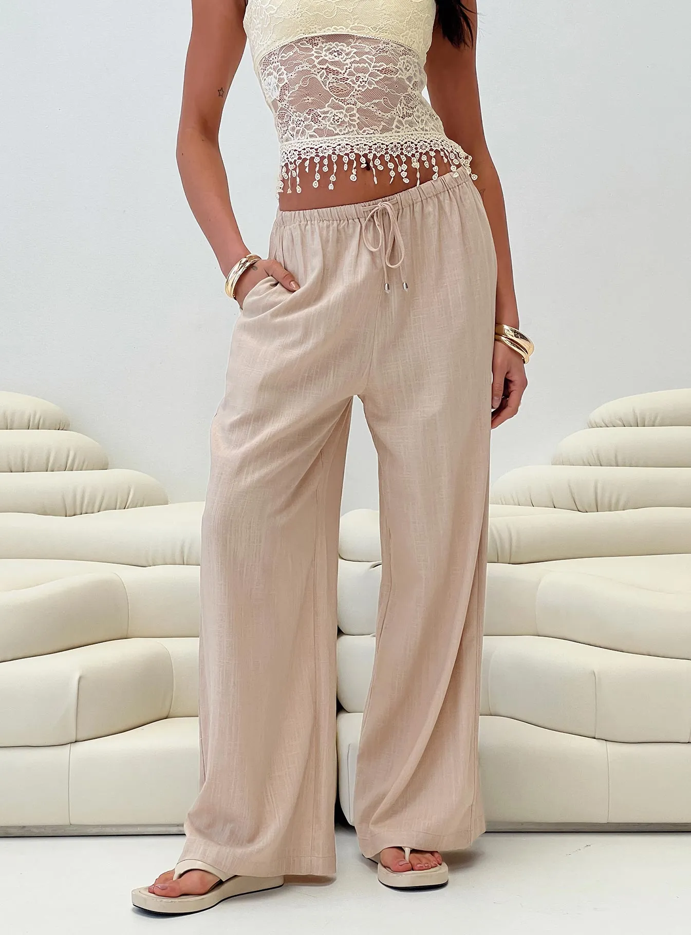 Ogilvie Linen Blend Pants Beige sold by Princess Polly