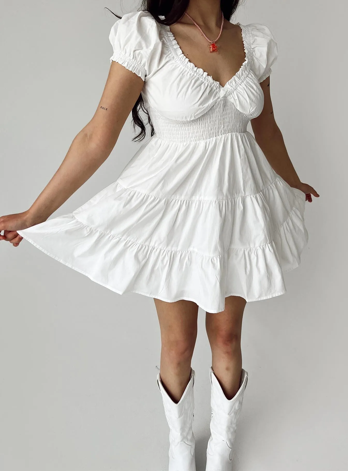 Daniela Mini Dress White Petite sold by Princess Polly