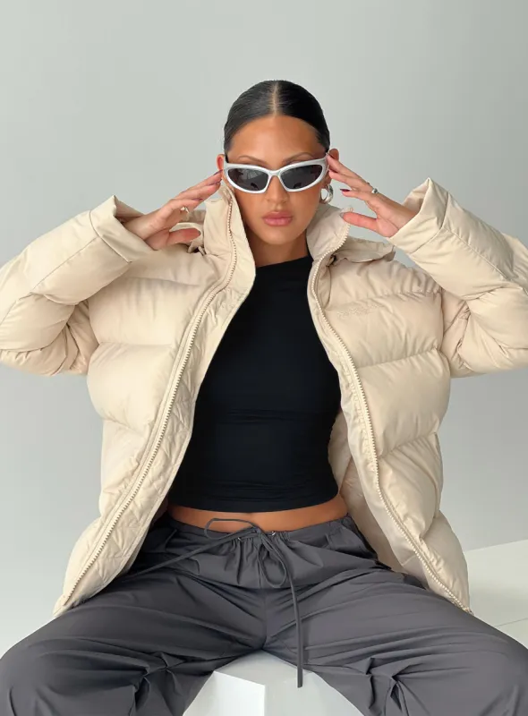 Dream Puff Technical Puffer Jacket Beige sold by Princess Polly
