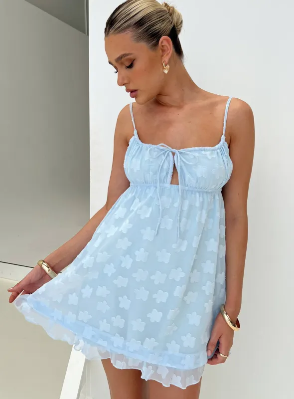 Empress Of Love Mini Dress Blue Floral Applique sold by Princess Polly