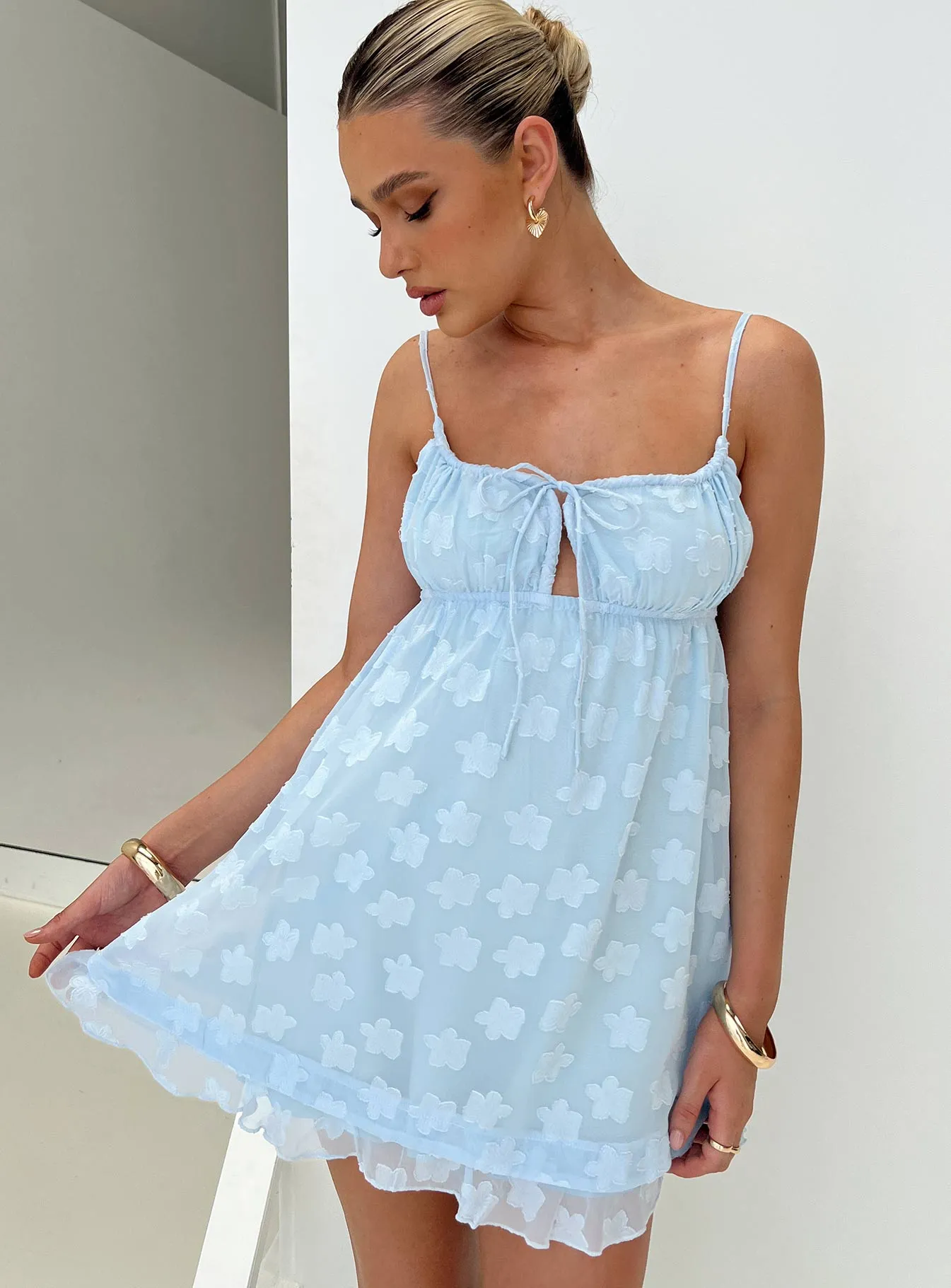 Empress Of Love Mini Dress Blue Floral Applique sold by Princess Polly