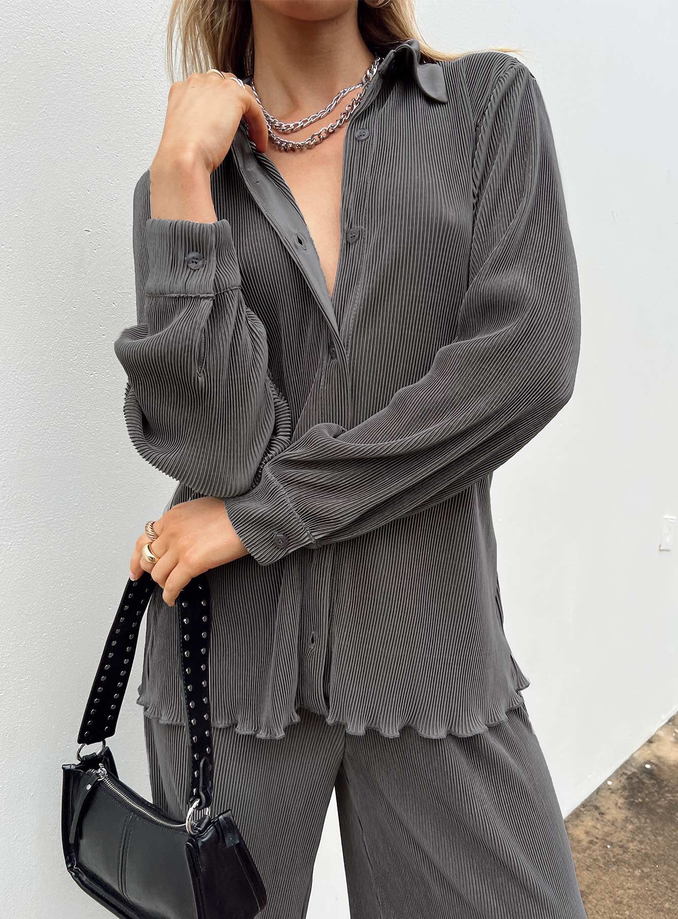 Cartmore Plisse Top Charcoal sold by Princess Polly