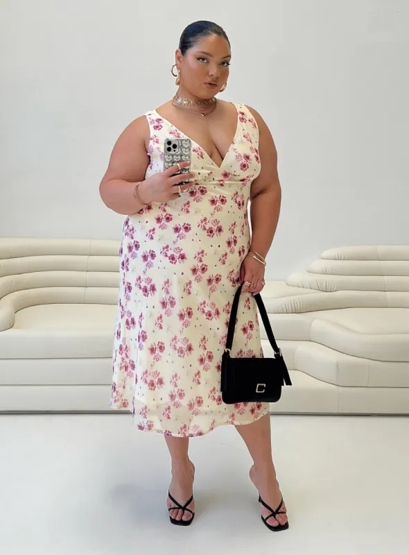 Nellie Midi Dress Yellow Floral Curve sold by Princess Polly