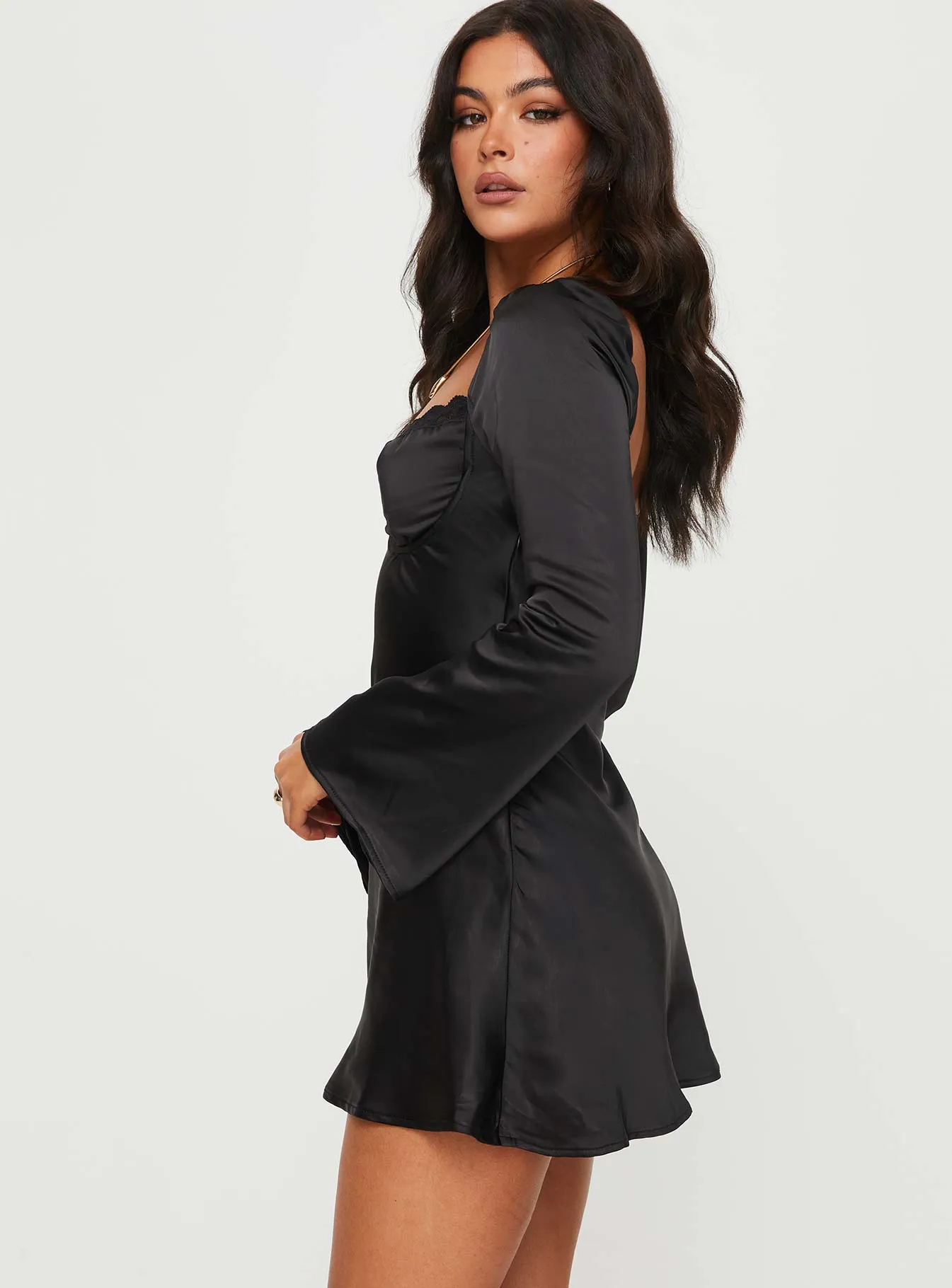 Moniz Long Sleeve Mini Dress Black sold by Princess Polly product image thumbnail 4
