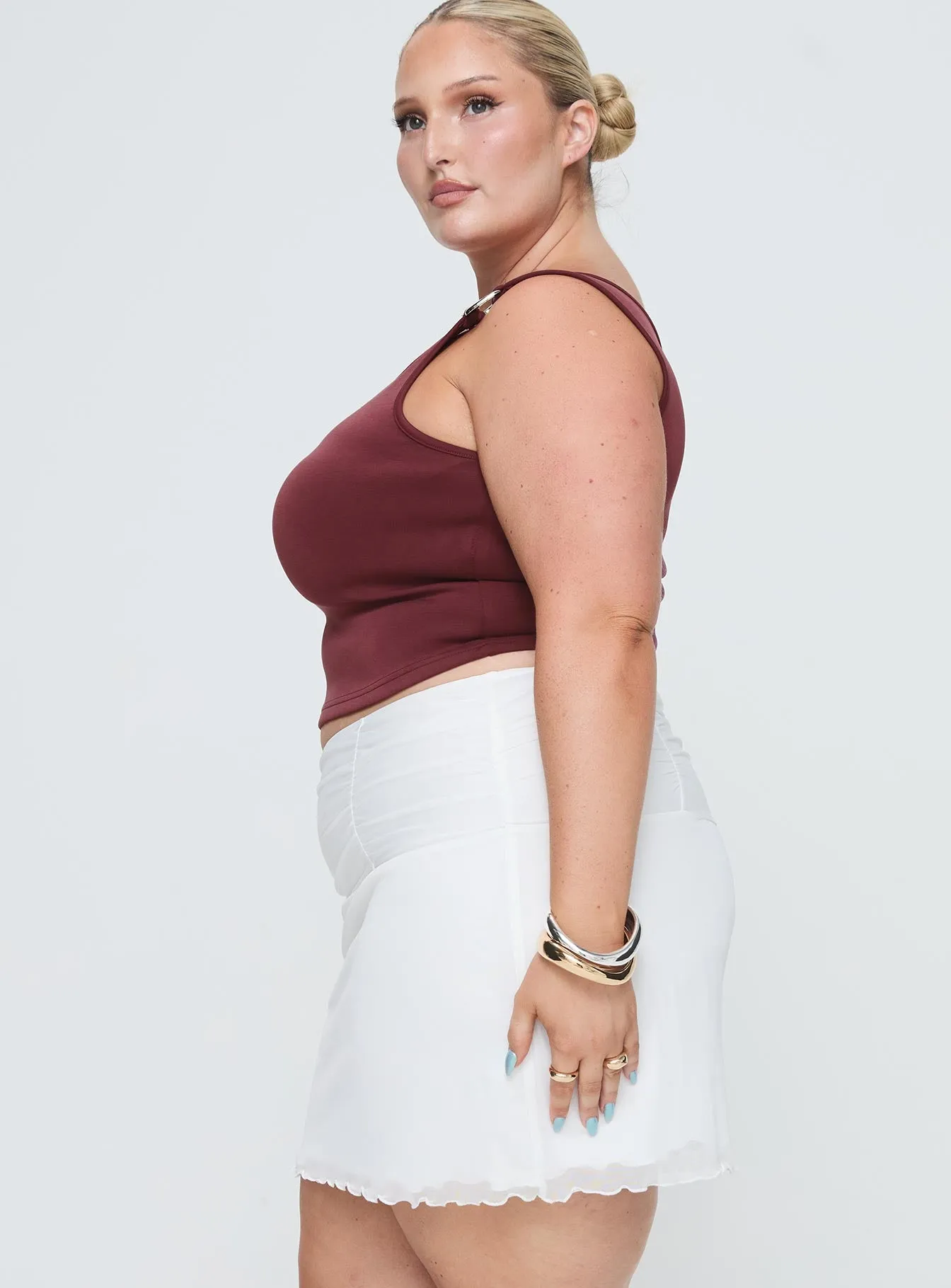 Meredith Ruched Mini Skirt White Curve sold by Princess Polly product image thumbnail 4