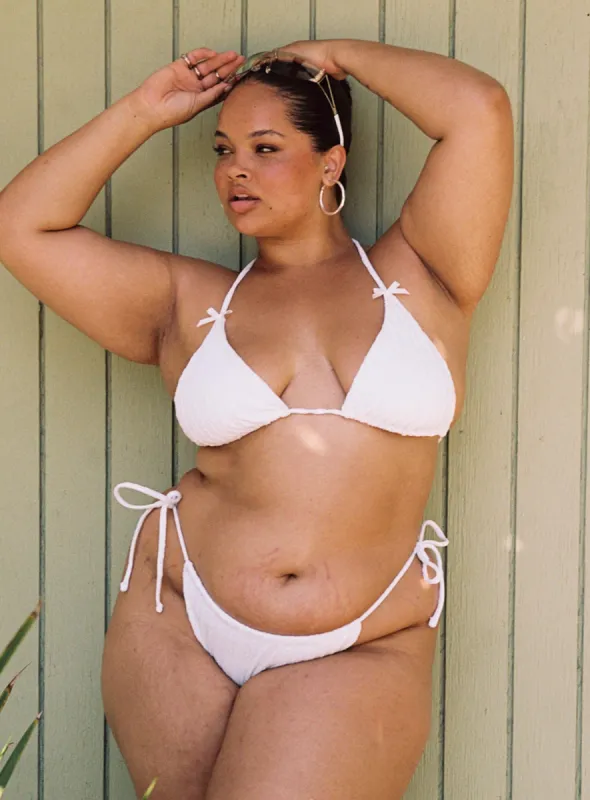 Jenner Triangle White Anglaise Bikini Top Curve sold by Princess Polly