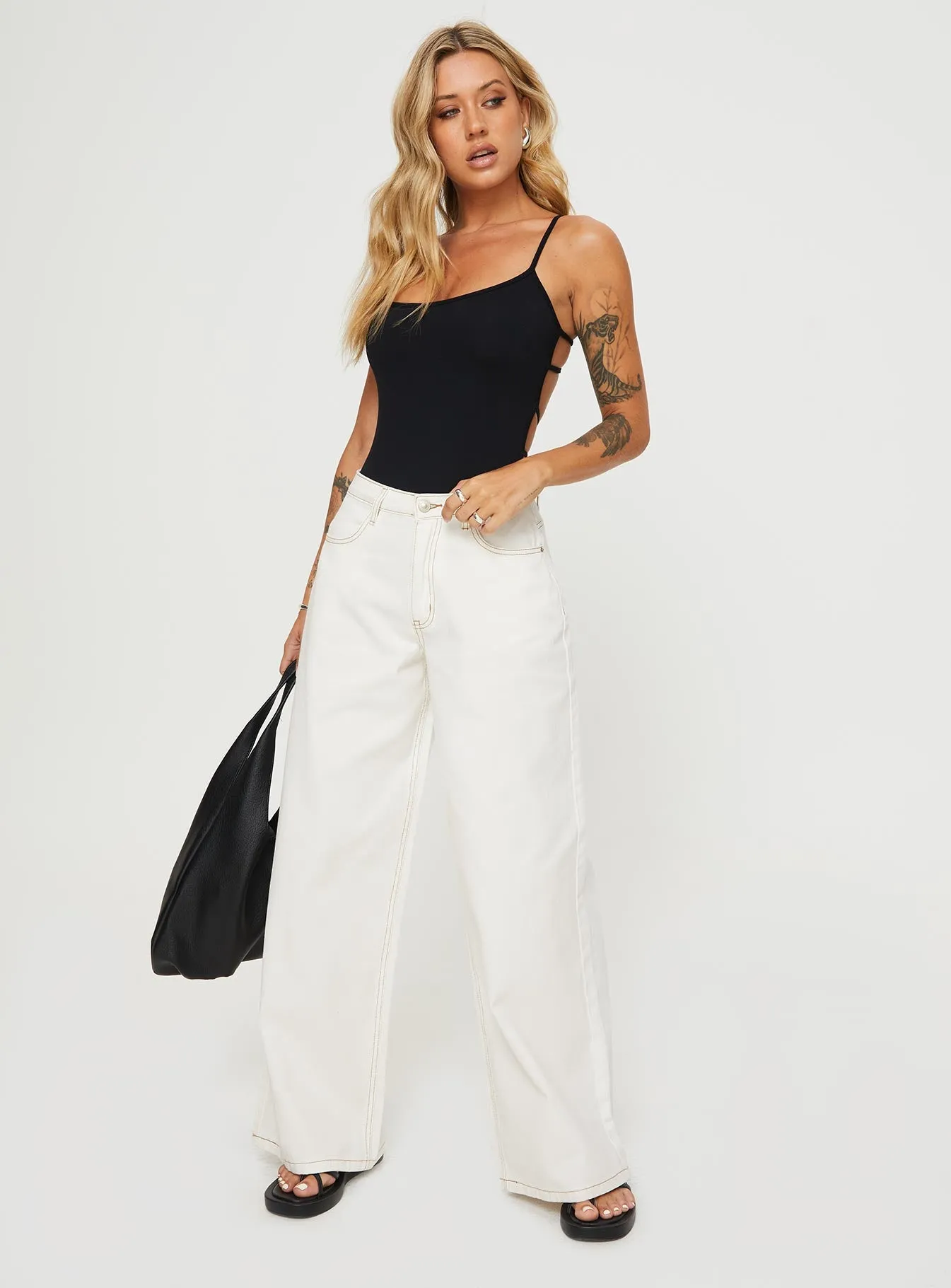 Naylor Mid Rise Wide Leg Jeans Cream Petite sold by Princess Polly product image thumbnail 3