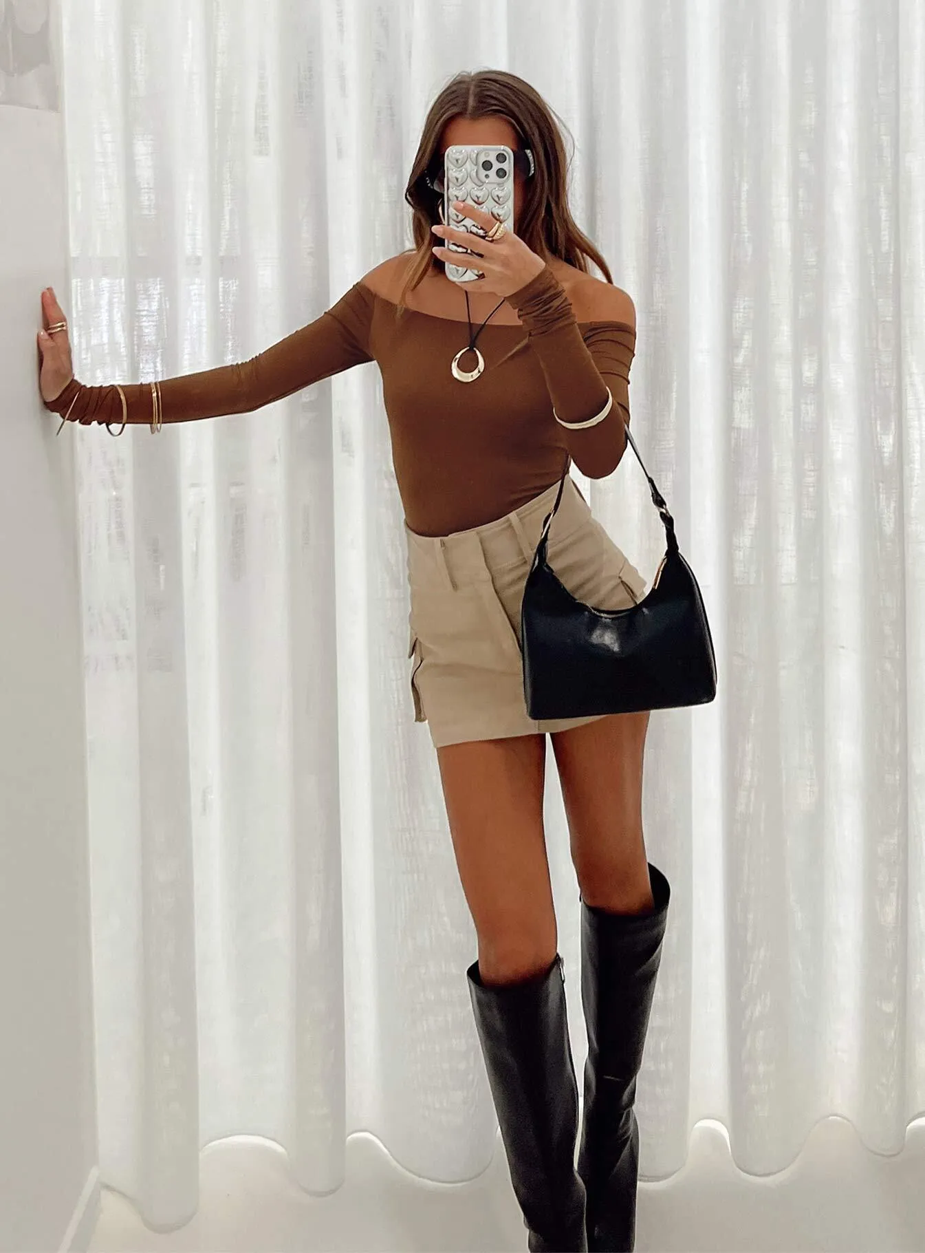 Randee Long Sleeve Bodysuit Brown sold by Princess Polly