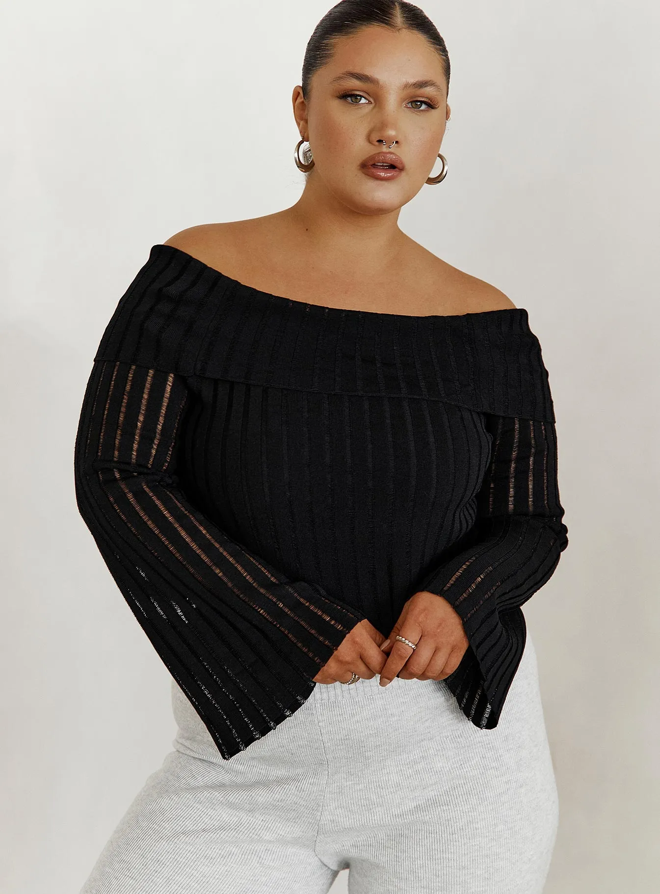 Sorrel Off The Shoulder Top Black Curve sold by Princess Polly