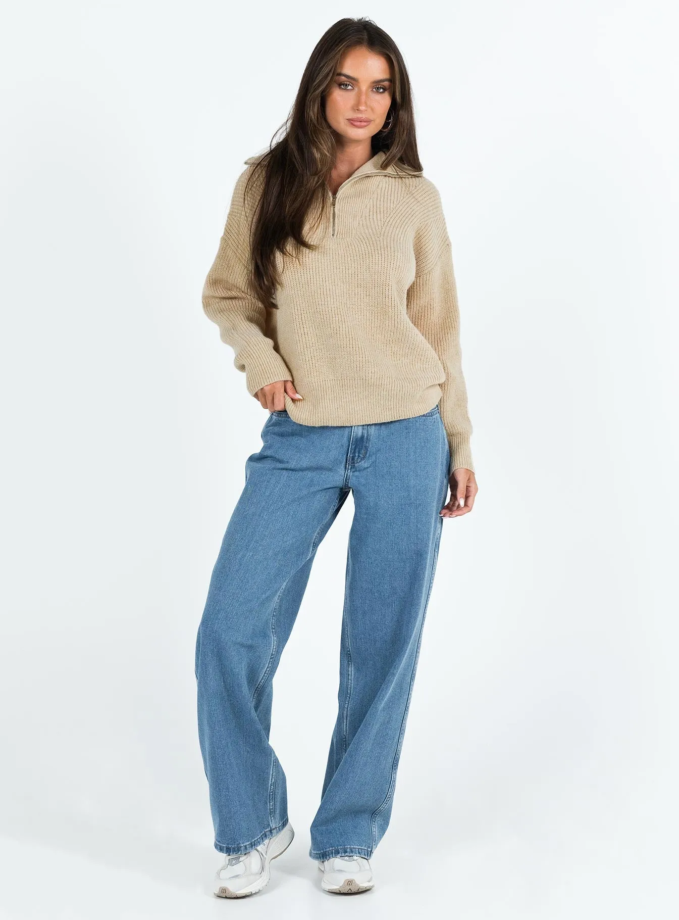Ferry Zip Front Sweater Beige sold by Princess Polly product image thumbnail 3