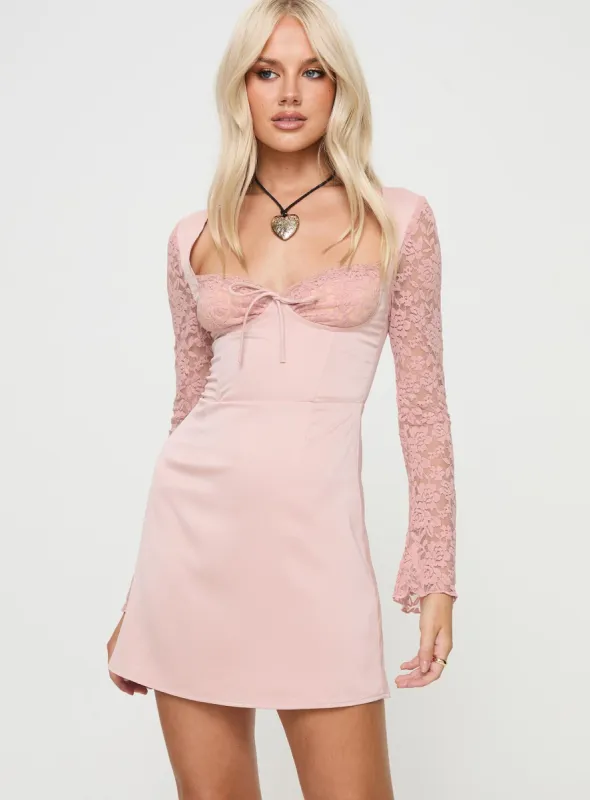 Markwell Long Sleeve Mini Dress Pink sold by Princess Polly