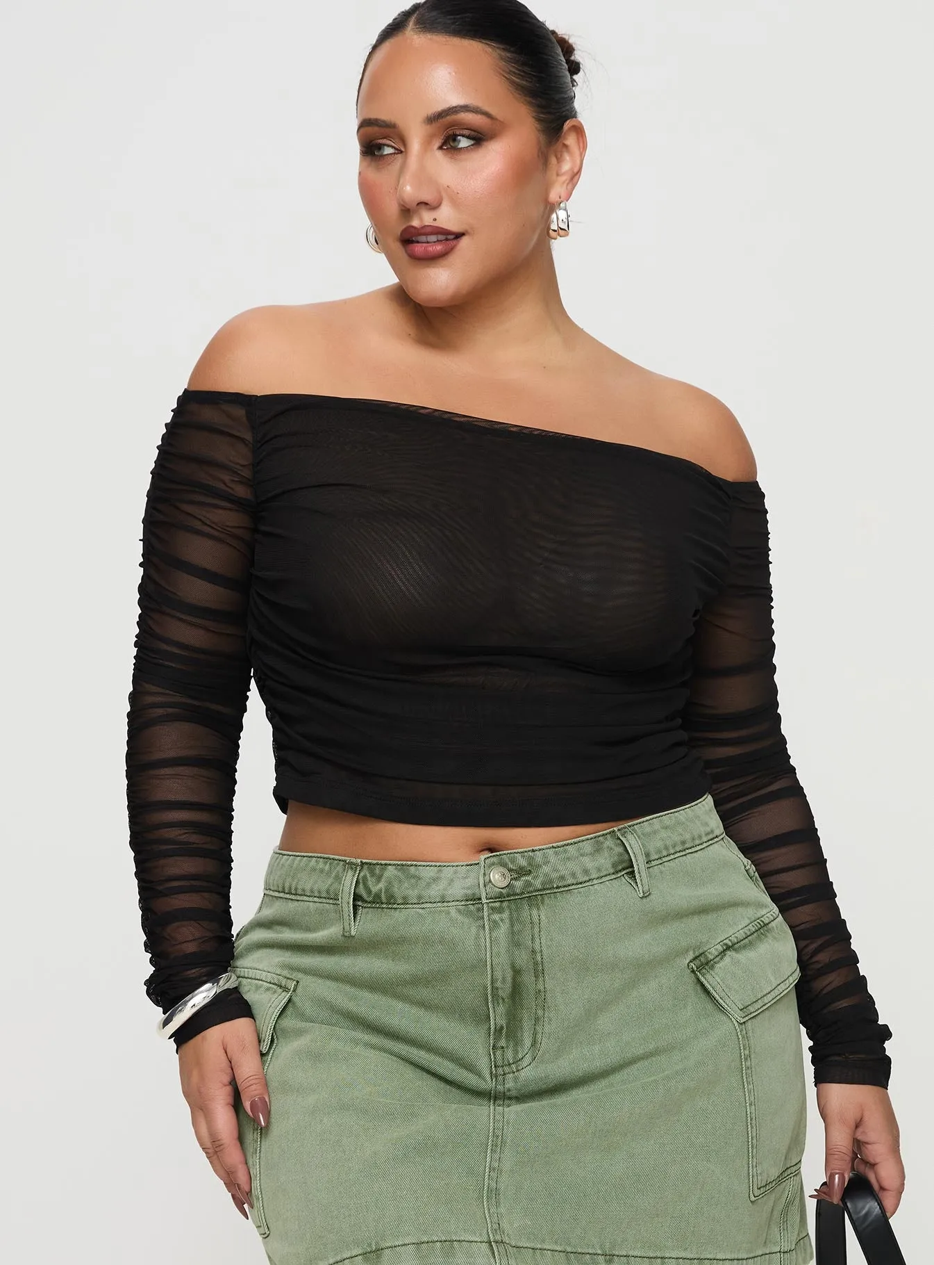 Hartford Off The Shoulder Top Black Curve sold by Princess Polly product image thumbnail 2