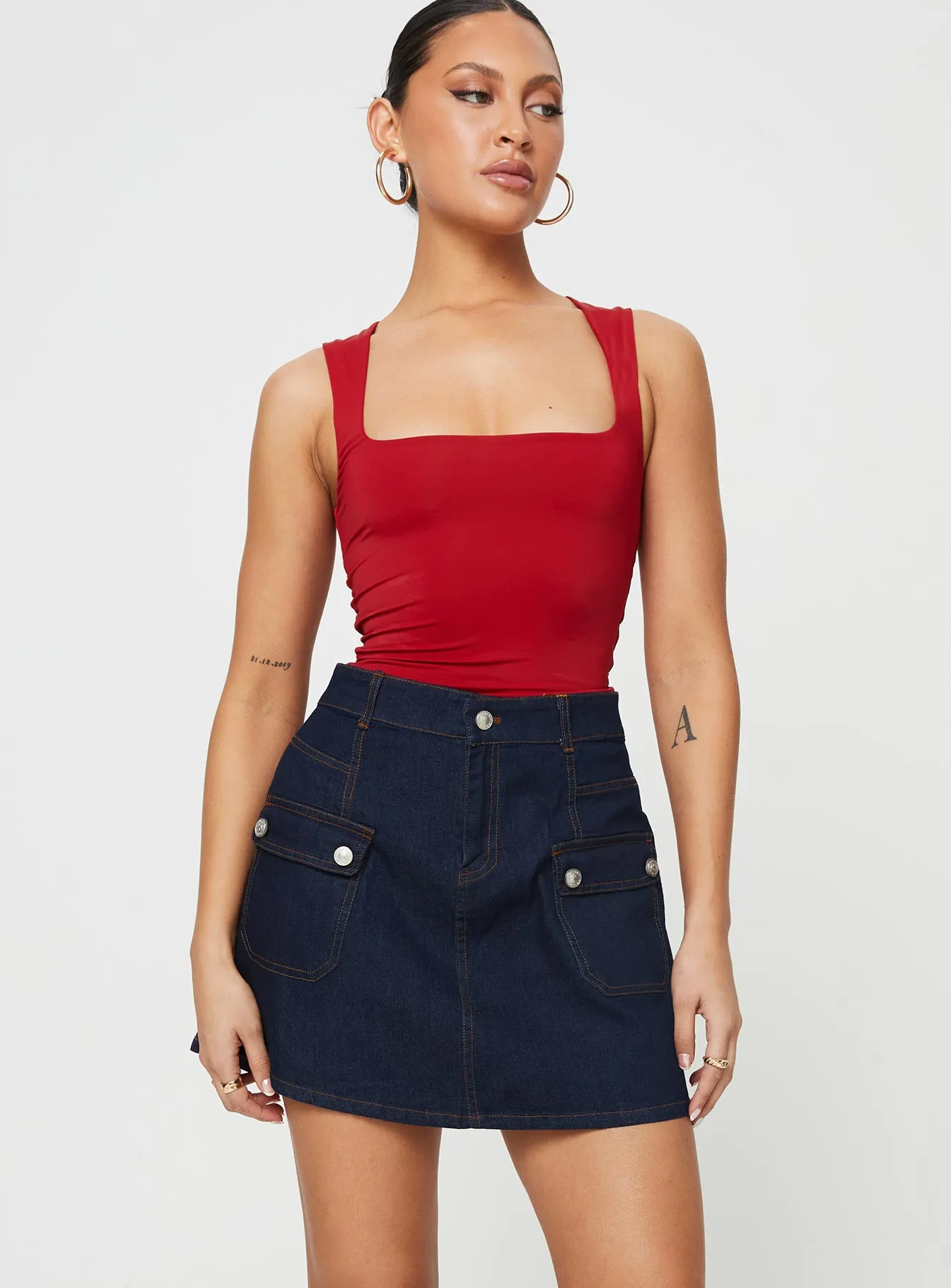 Mirrow Denim Mini Skirt Dark Wash sold by Princess Polly