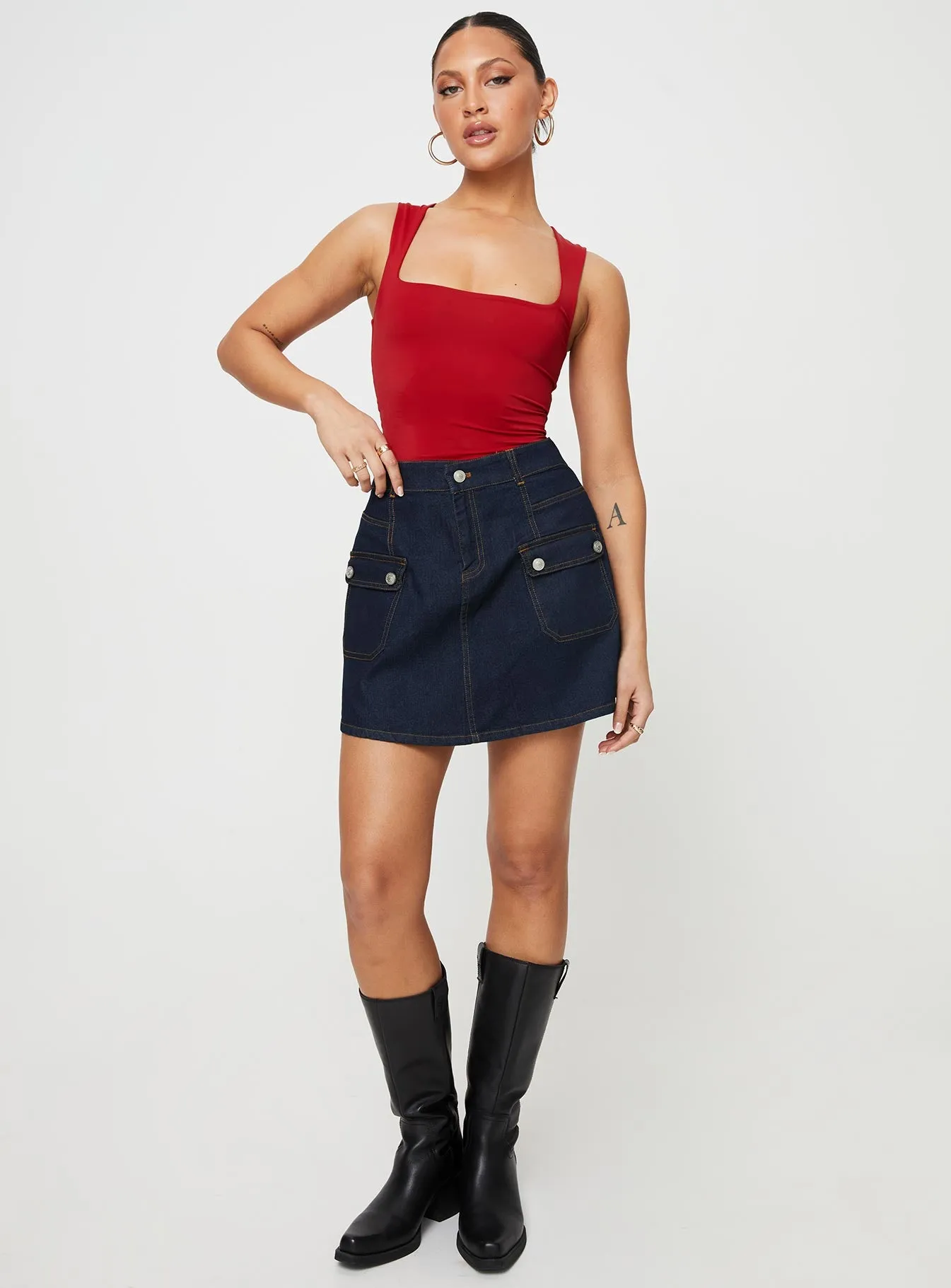 Mirrow Denim Mini Skirt Dark Wash sold by Princess Polly product image thumbnail 2