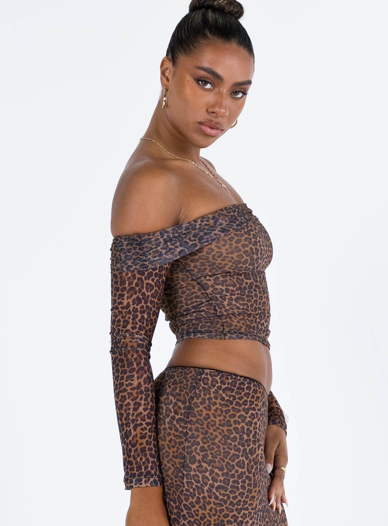 Motel Nagini Bardot Top Mesh Leopard sold by Princess Polly product image thumbnail 4