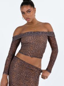 Motel Nagini Bardot Top Mesh Leopard sold by Princess Polly