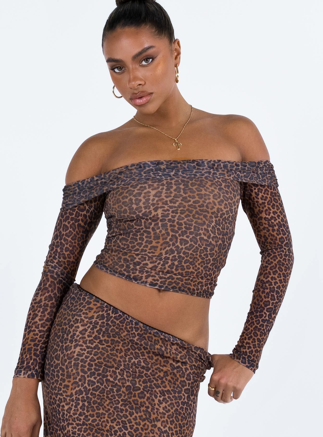 Motel Nagini Bardot Top Mesh Leopard sold by Princess Polly product image thumbnail 2