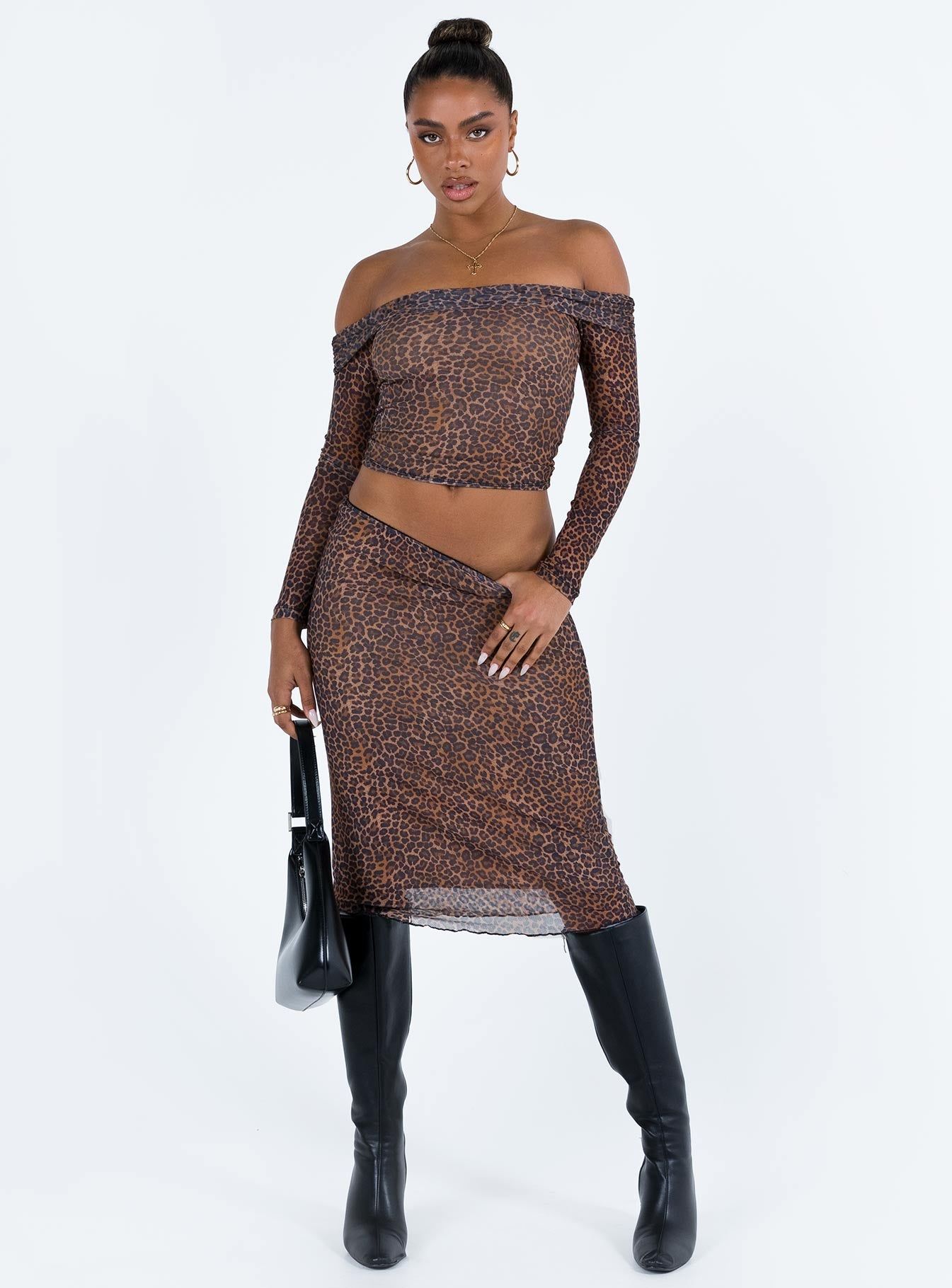 Motel Nagini Bardot Top Mesh Leopard sold by Princess Polly product image thumbnail 3