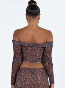 Motel Nagini Bardot Top Mesh Leopard sold by Princess Polly