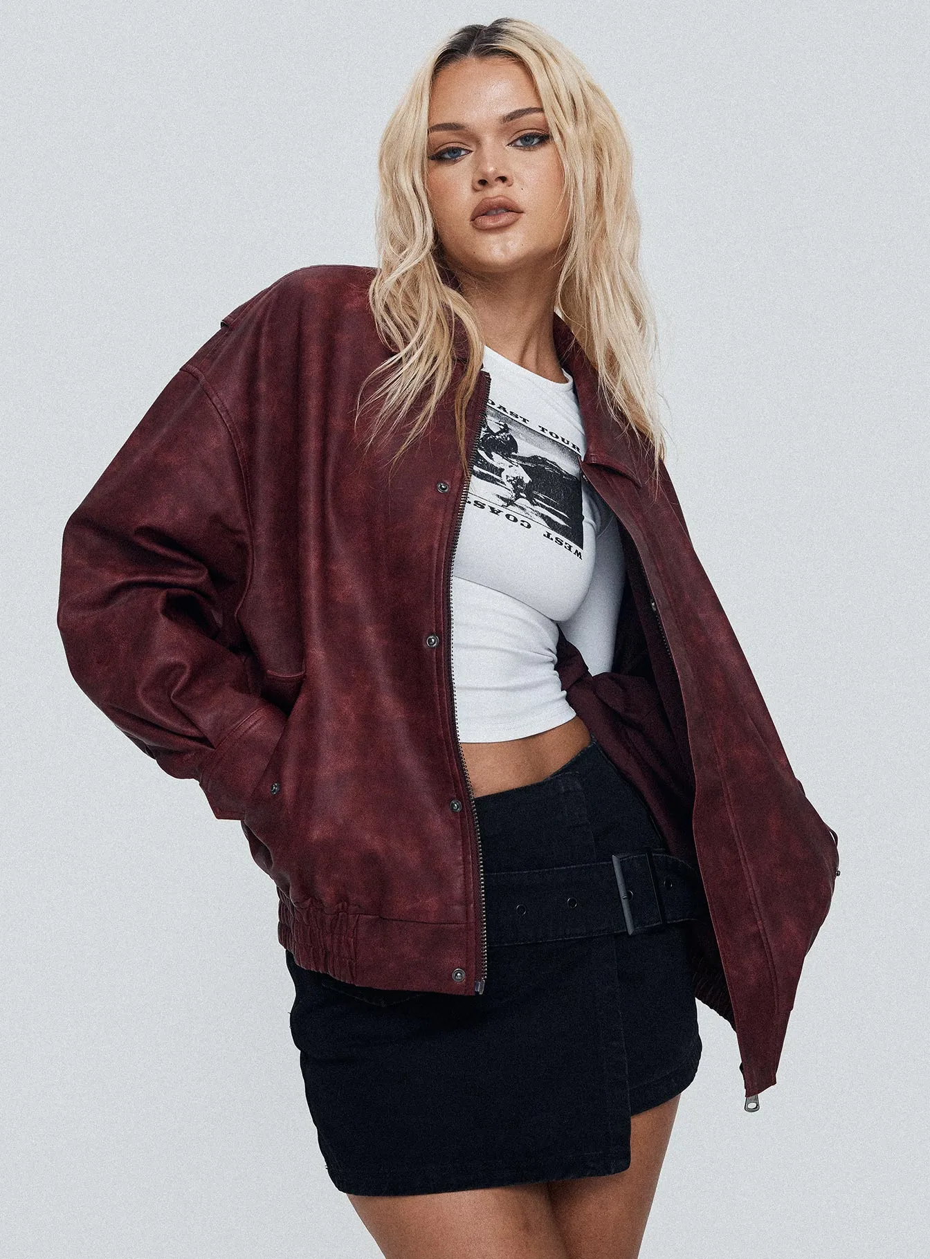 Kenny Bomber Jacket Burgundy sold by Princess Polly product image thumbnail 4