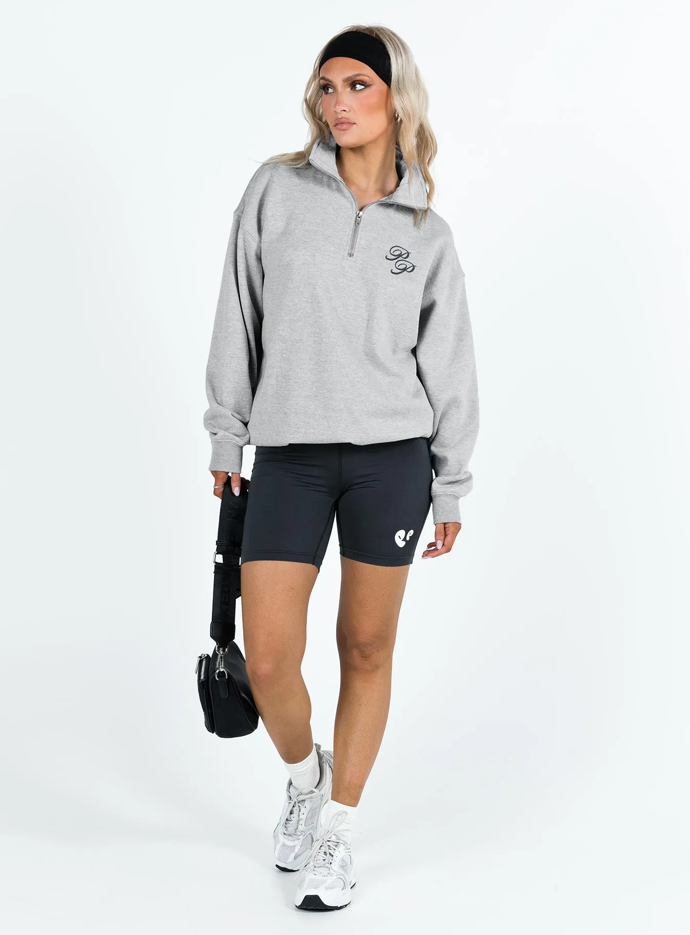 Princess Polly Quarter Zip Sweatshirt Cursive Text Grey Marle / Slate sold by Princess Polly product image thumbnail 3
