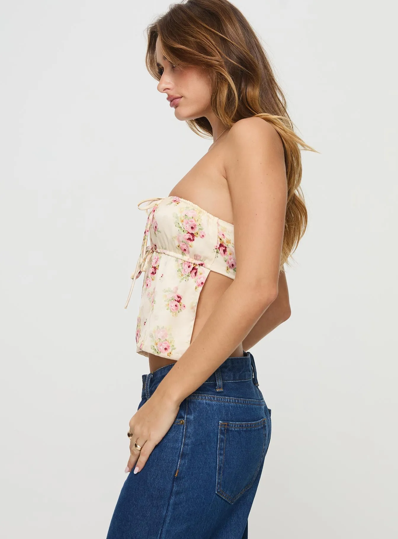 Eithanale Strapless Top Cream / Floral sold by Princess Polly product image thumbnail 4