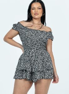 The Love Galore Romper Floral Black sold by Princess Polly