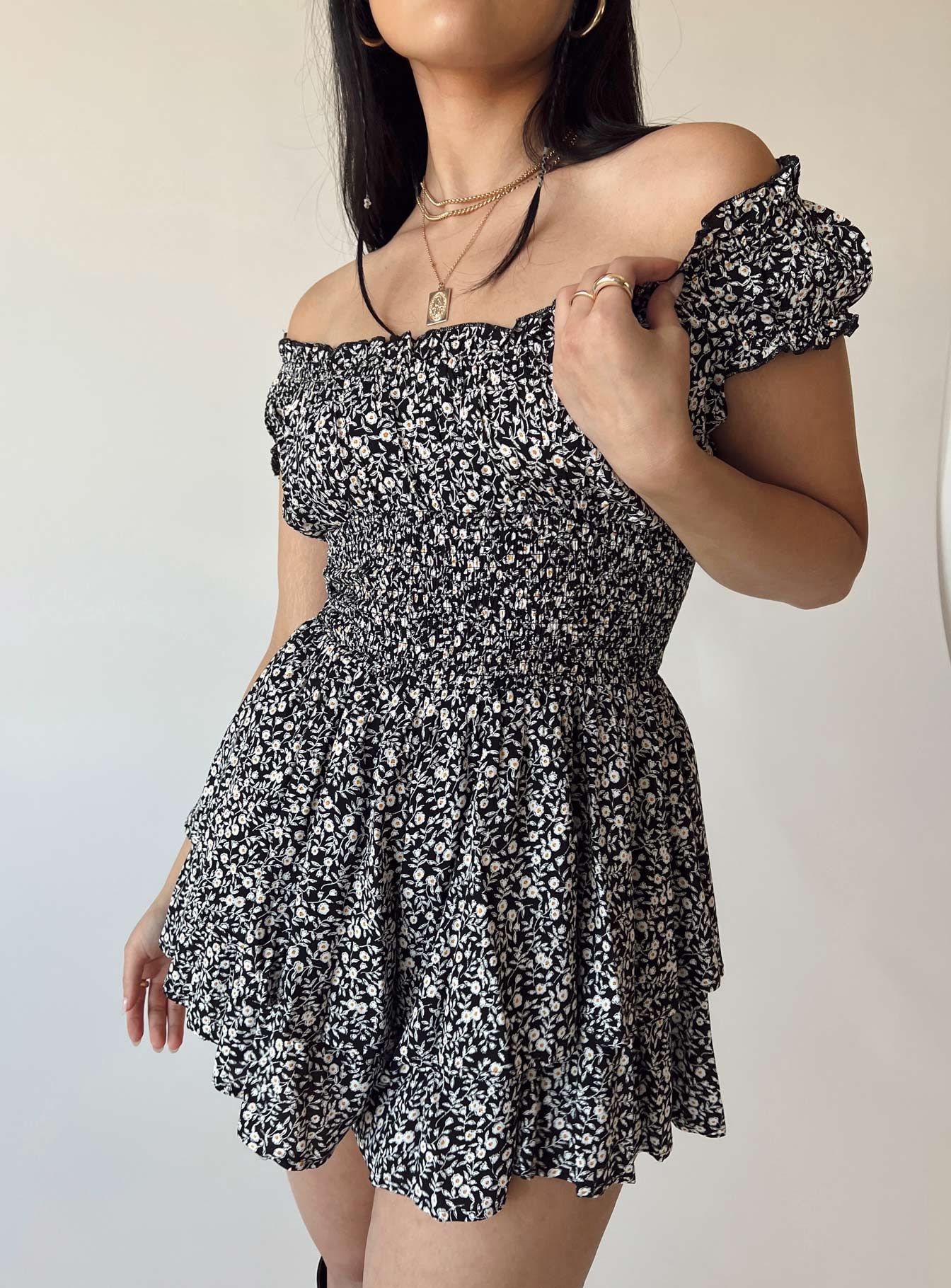 The Love Galore Romper Floral Black sold by Princess Polly