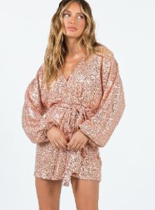 Dancing Queen Mini Dress Champagne sold by Princess Polly